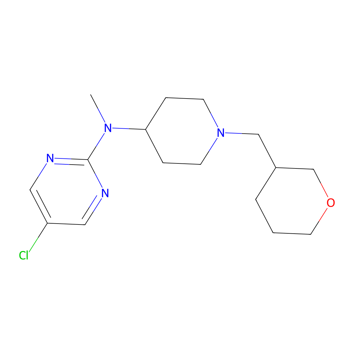 5-chloro-N-methyl-N-{1-[(oxan-3-yl)methyl]piperidin-4-yl}pyrimidin-2-amine molecular structure, CAS 2640863-54-1