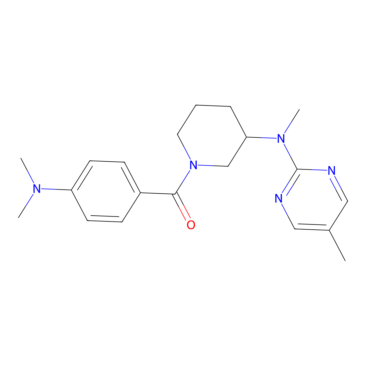 N-{1-[4-(dimethylamino)benzoyl]piperidin-3-yl}-N,5-dimethylpyrimidin-2-amine molecular structure, CAS 2640863-63-2