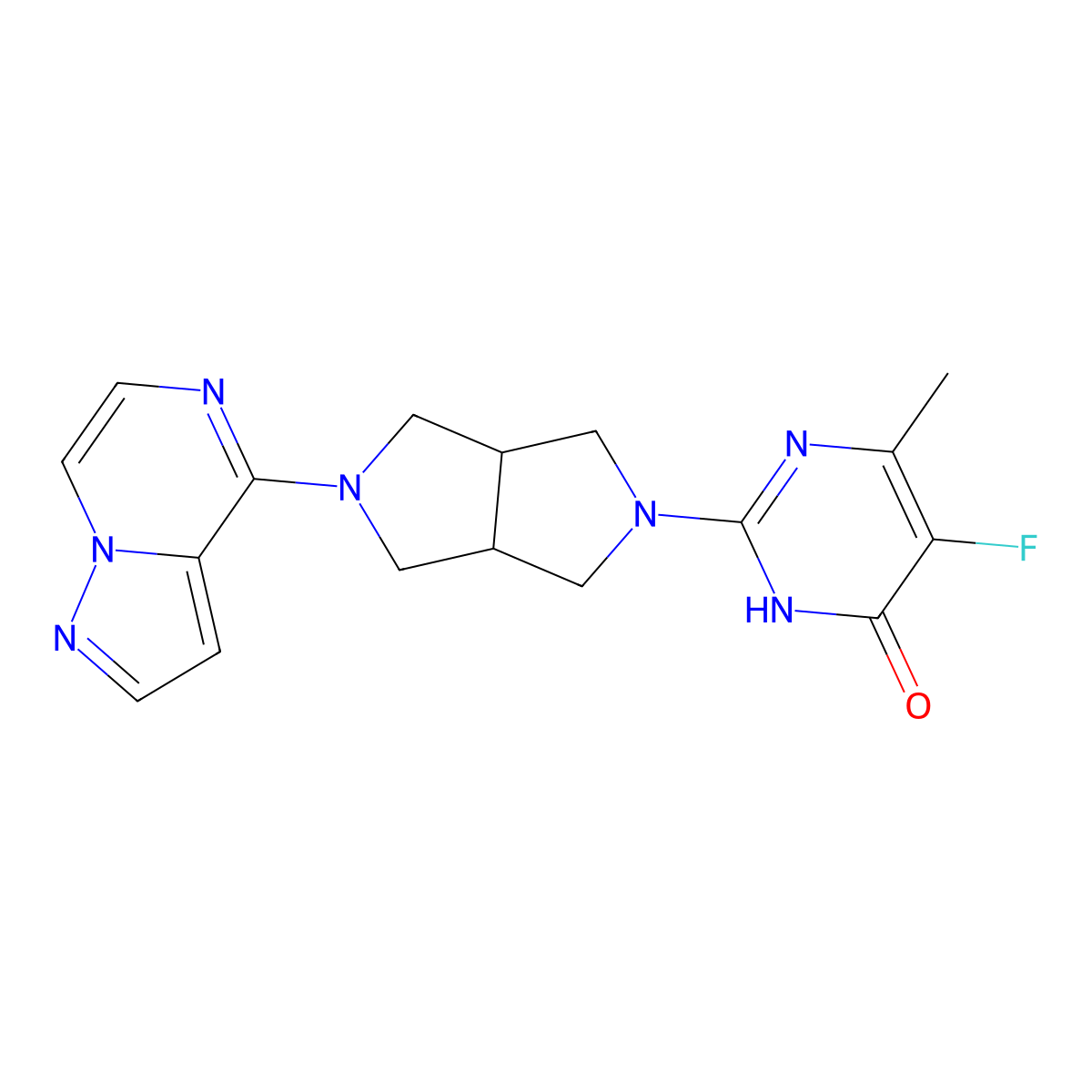 5-Fluoro-6-methyl-2-(5-{pyrazolo[1,5-a]pyrazin-4-yl}-octahydropyrrolo[3,4-c]pyrrol-2-yl)-3,4-dihydropyrimidin-4-one molecular structure, CAS 2640863-69-8