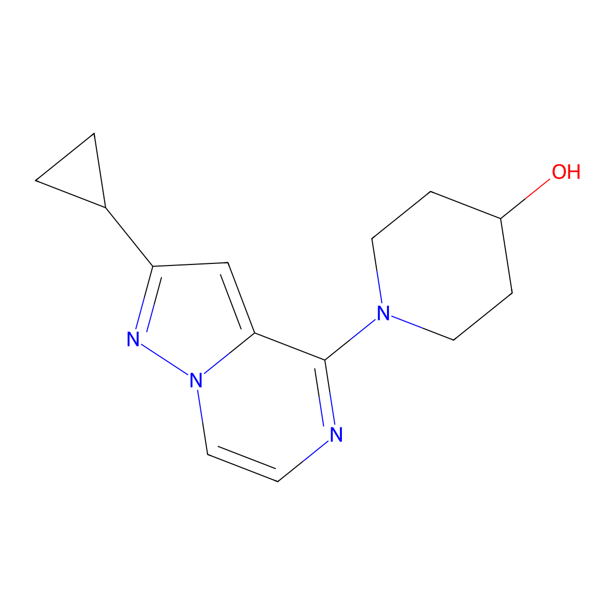 1-{2-Cyclopropylpyrazolo[1,5-a]pyrazin-4-yl}piperidin-4-ol molecular structure, CAS 2640863-81-4
