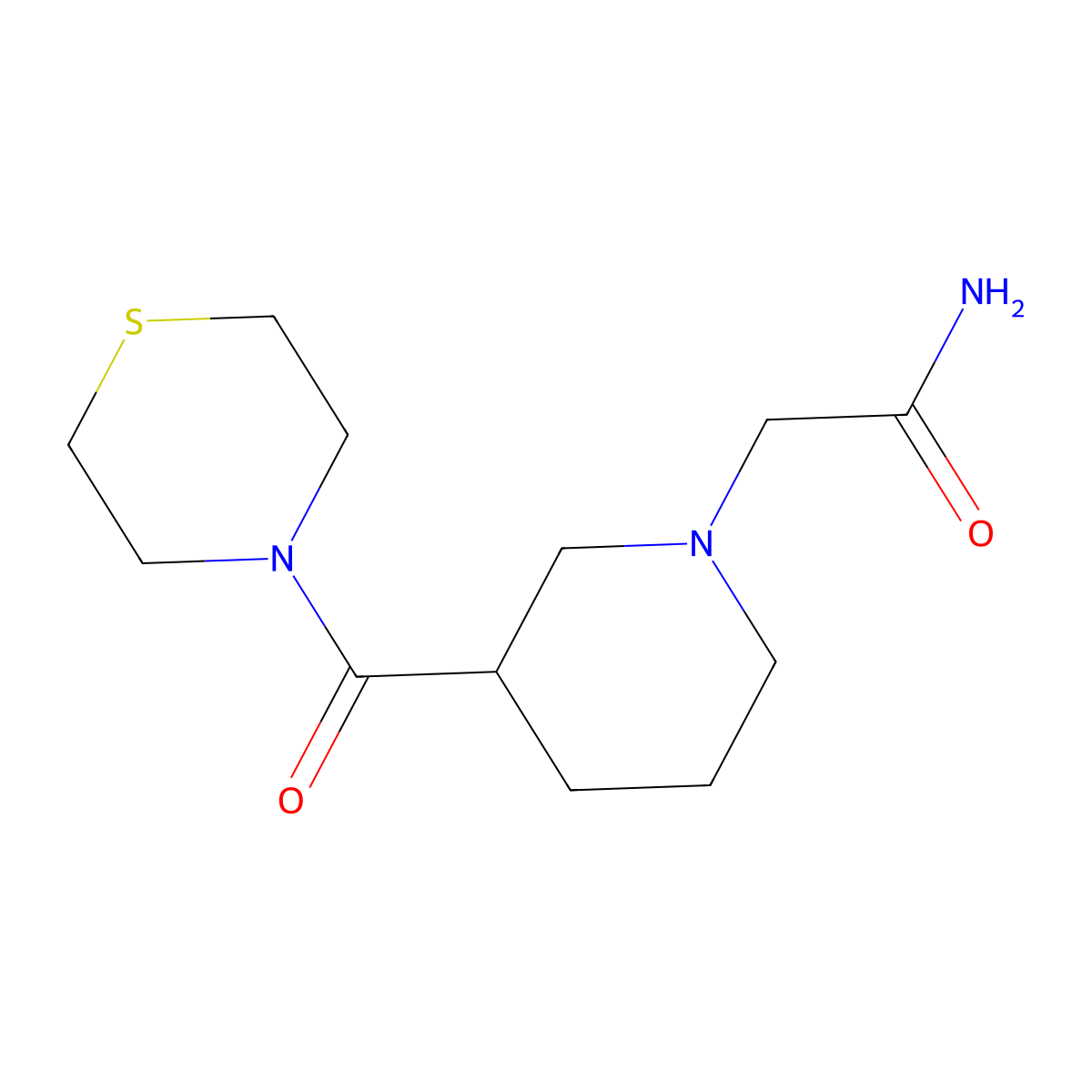 2-[3-(Thiomorpholine-4-carbonyl)piperidin-1-yl]acetamide molecular structure, CAS 2640863-85-8