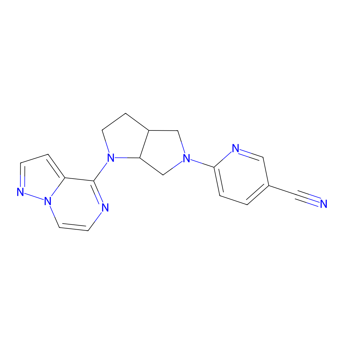 6-(1-{Pyrazolo[1,5-a]pyrazin-4-yl}-octahydropyrrolo[2,3-c]pyrrol-5-yl)pyridine-3-carbonitrile molecular structure, CAS 2640863-86-9