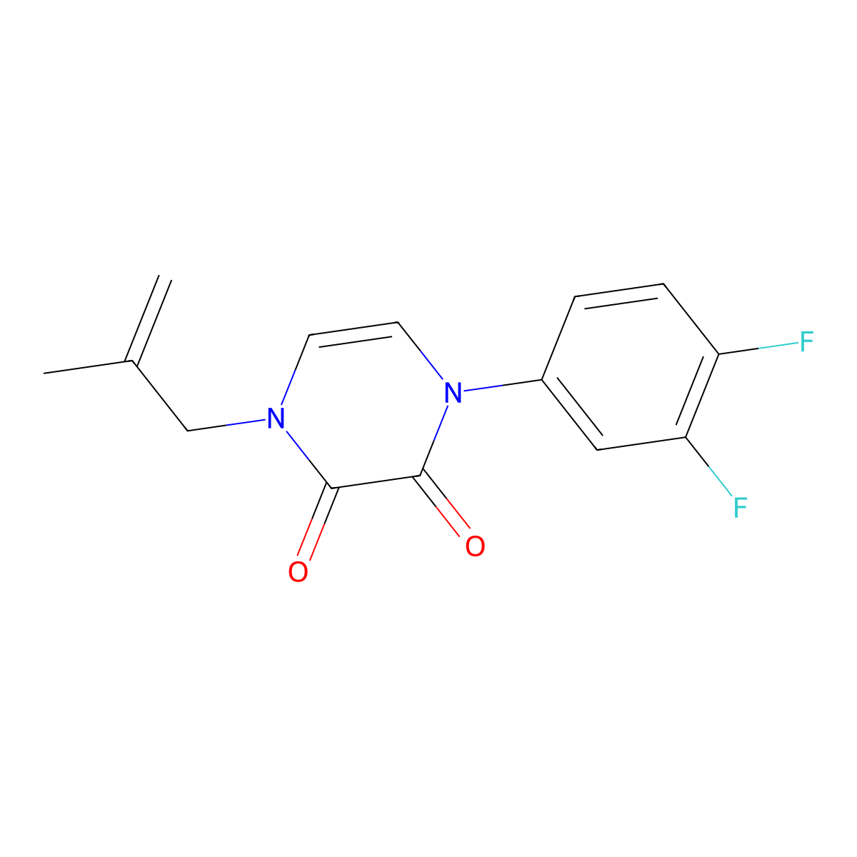 1-(3,4-Difluorophenyl)-4-(2-methylprop-2-en-1-yl)-1,2,3,4-tetrahydropyrazine-2,3-dione molecular structure, CAS 2640863-88-1
