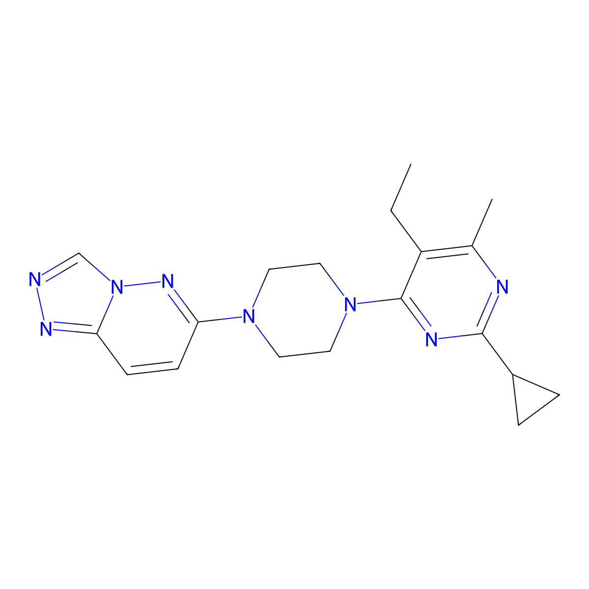2-Cyclopropyl-5-ethyl-4-methyl-6-(4-{[1,2,4]triazolo[4,3-b]pyridazin-6-yl}piperazin-1-yl)pyrimidine molecular structure, CAS 2640863-93-8