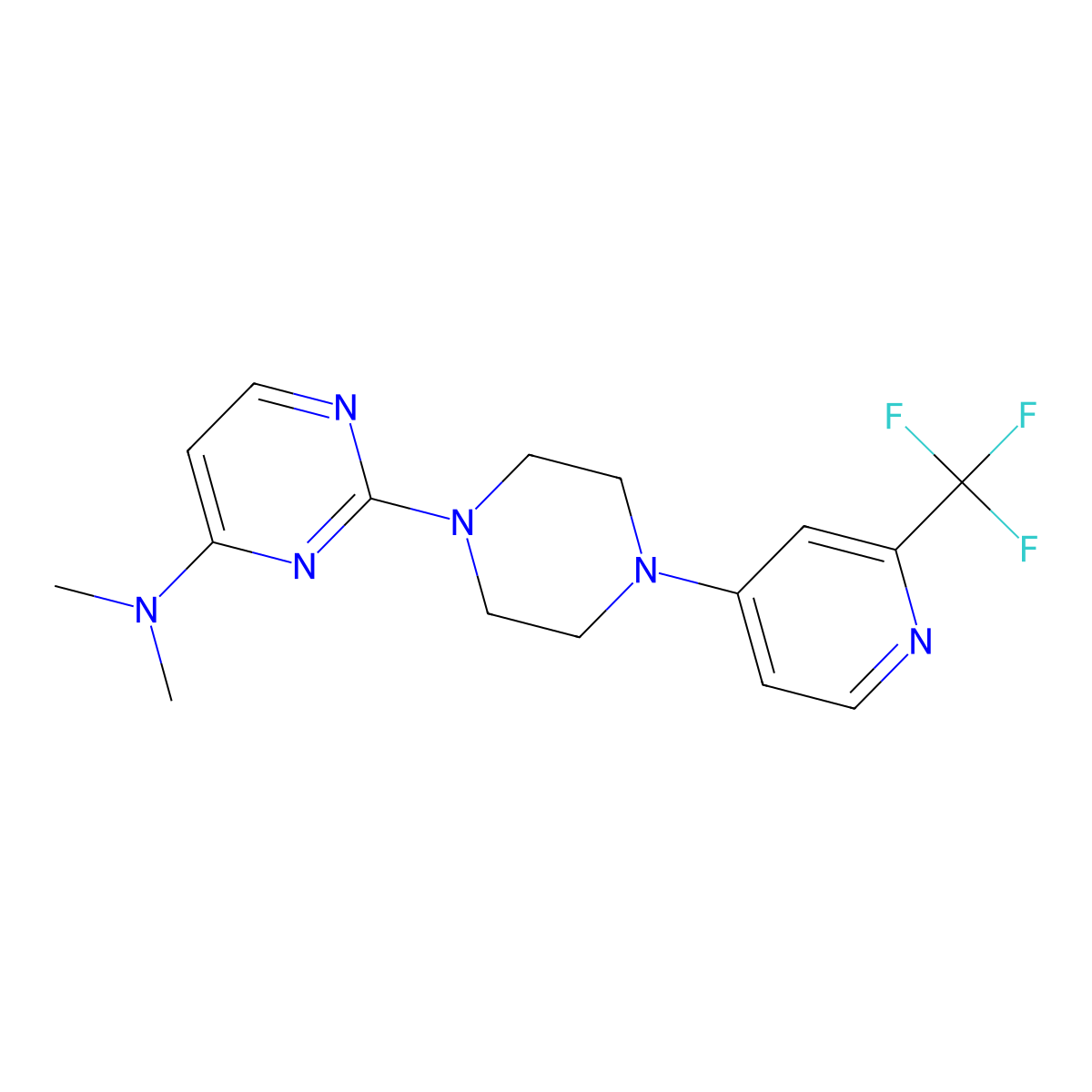 N,N-dimethyl-2-{4-[2-(trifluoromethyl)pyridin-4-yl]piperazin-1-yl}pyrimidin-4-amine molecular structure, CAS 2640863-96-1