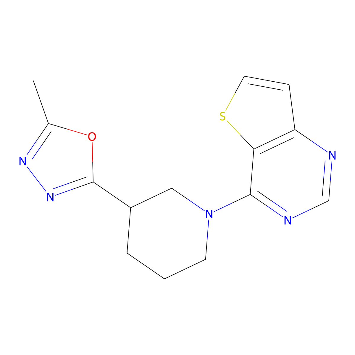 3-(5-Methyl-1,3,4-oxadiazol-2-yl)-1-{thieno[3,2-d]pyrimidin-4-yl}piperidine molecular structure, CAS 2640864-00-0