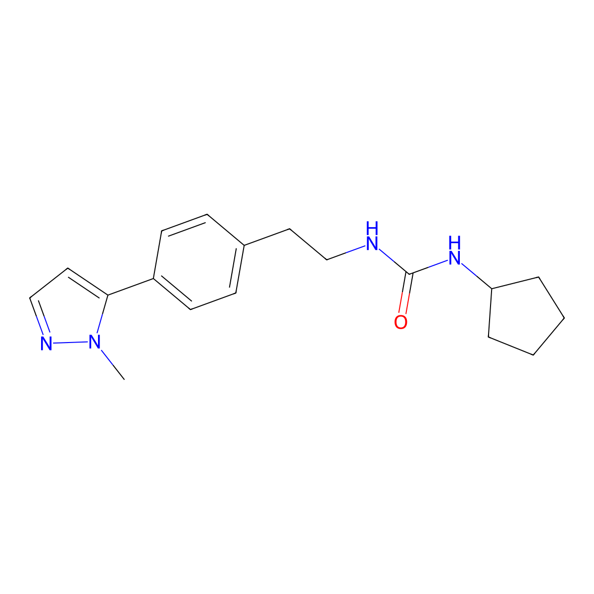 3-cyclopentyl-1-{2-[4-(1-methyl-1H-pyrazol-5-yl)phenyl]ethyl}urea molecular structure, CAS 2640864-03-3