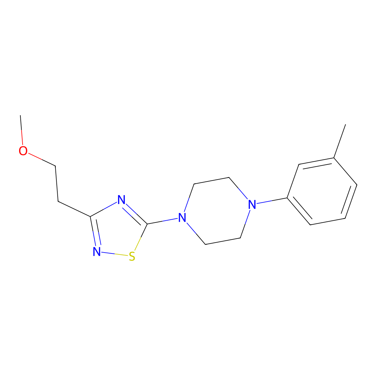 1-[3-(2-Methoxyethyl)-1,2,4-thiadiazol-5-yl]-4-(3-methylphenyl)piperazine molecular structure, CAS 2640864-05-5