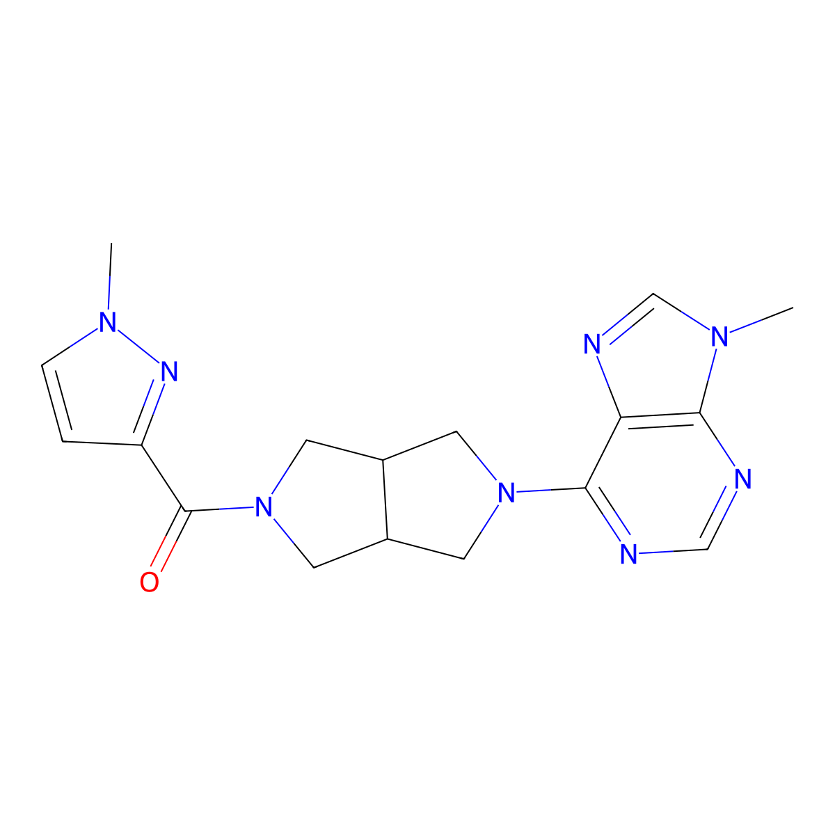9-methyl-6-[5-(1-methyl-1H-pyrazole-3-carbonyl)-octahydropyrrolo[3,4-c]pyrrol-2-yl]-9H-purine molecular structure, CAS 2640864-06-6