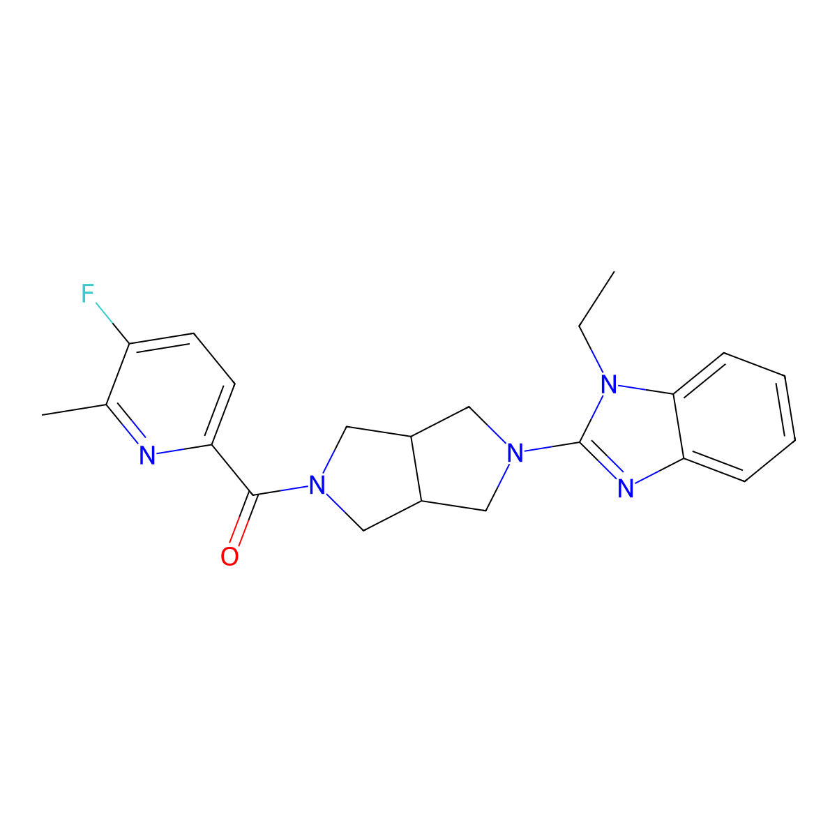 1-ethyl-2-[5-(5-fluoro-6-methylpyridine-2-carbonyl)-octahydropyrrolo[3,4-c]pyrrol-2-yl]-1H-1,3-benzodiazole molecular structure, CAS 2640864-09-9