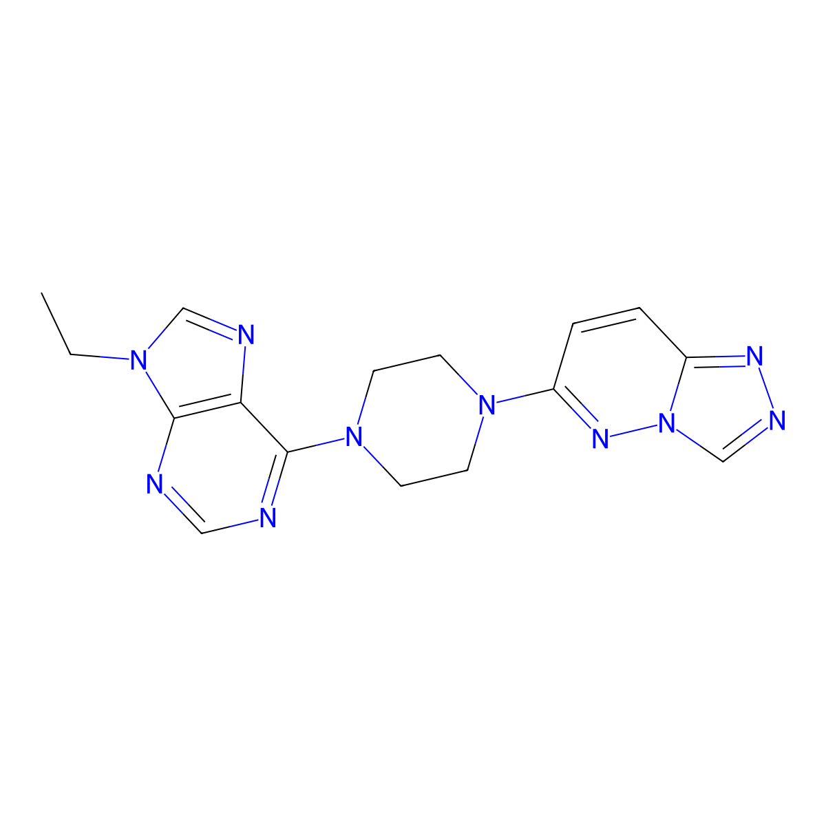 9-ethyl-6-(4-{[1,2,4]triazolo[4,3-b]pyridazin-6-yl}piperazin-1-yl)-9H-purine molecular structure, CAS 2640865-55-8