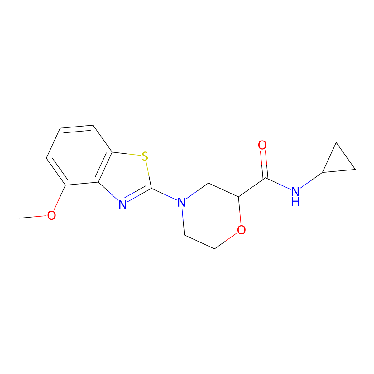 N-cyclopropyl-4-(4-methoxy-1,3-benzothiazol-2-yl)morpholine-2-carboxamide molecular structure, CAS 2640865-61-6