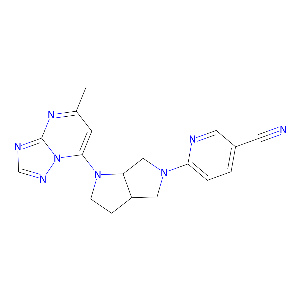 6-(1-{5-Methyl-[1,2,4]triazolo[1,5-a]pyrimidin-7-yl}-octahydropyrrolo[2,3-c]pyrrol-5-yl)pyridine-3-carbonitrile molecular structure, CAS 2640865-62-7