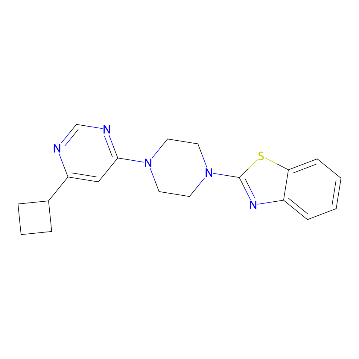 2-[4-(6-Cyclobutylpyrimidin-4-yl)piperazin-1-yl]-1,3-benzothiazole molecular structure, CAS 2640865-64-9