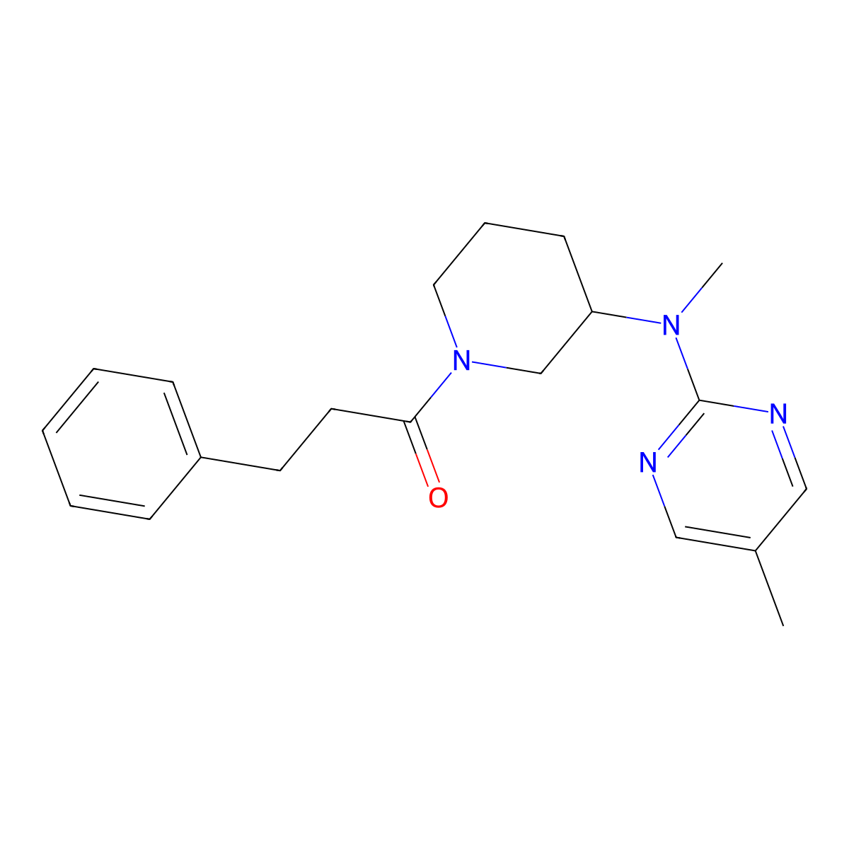1-{3-[Methyl(5-methylpyrimidin-2-yl)amino]piperidin-1-yl}-3-phenylpropan-1-one molecular structure, CAS 2640865-65-0