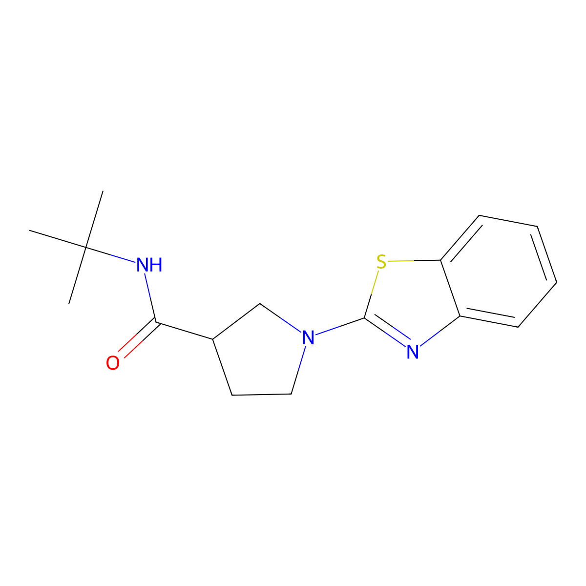 1-(1,3-benzothiazol-2-yl)-N-tert-butylpyrrolidine-3-carboxamide molecular structure, CAS 2640865-70-7