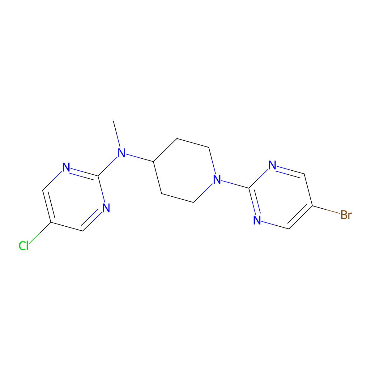 N-[1-(5-bromopyrimidin-2-yl)piperidin-4-yl]-5-chloro-N-methylpyrimidin-2-amine molecular structure, CAS 2640865-72-9