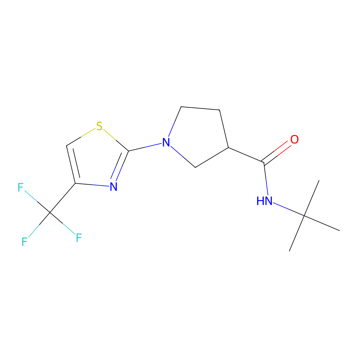 N-tert-butyl-1-[4-(trifluoromethyl)-1,3-thiazol-2-yl]pyrrolidine-3-carboxamide molecular structure, CAS 2640865-73-0