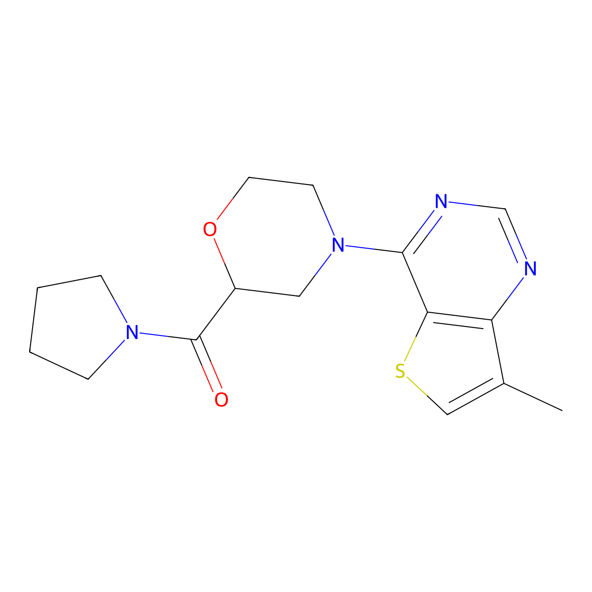 4-{7-Methylthieno[3,2-d]pyrimidin-4-yl}-2-(pyrrolidine-1-carbonyl)morpholine molecular structure, CAS 2640865-76-3