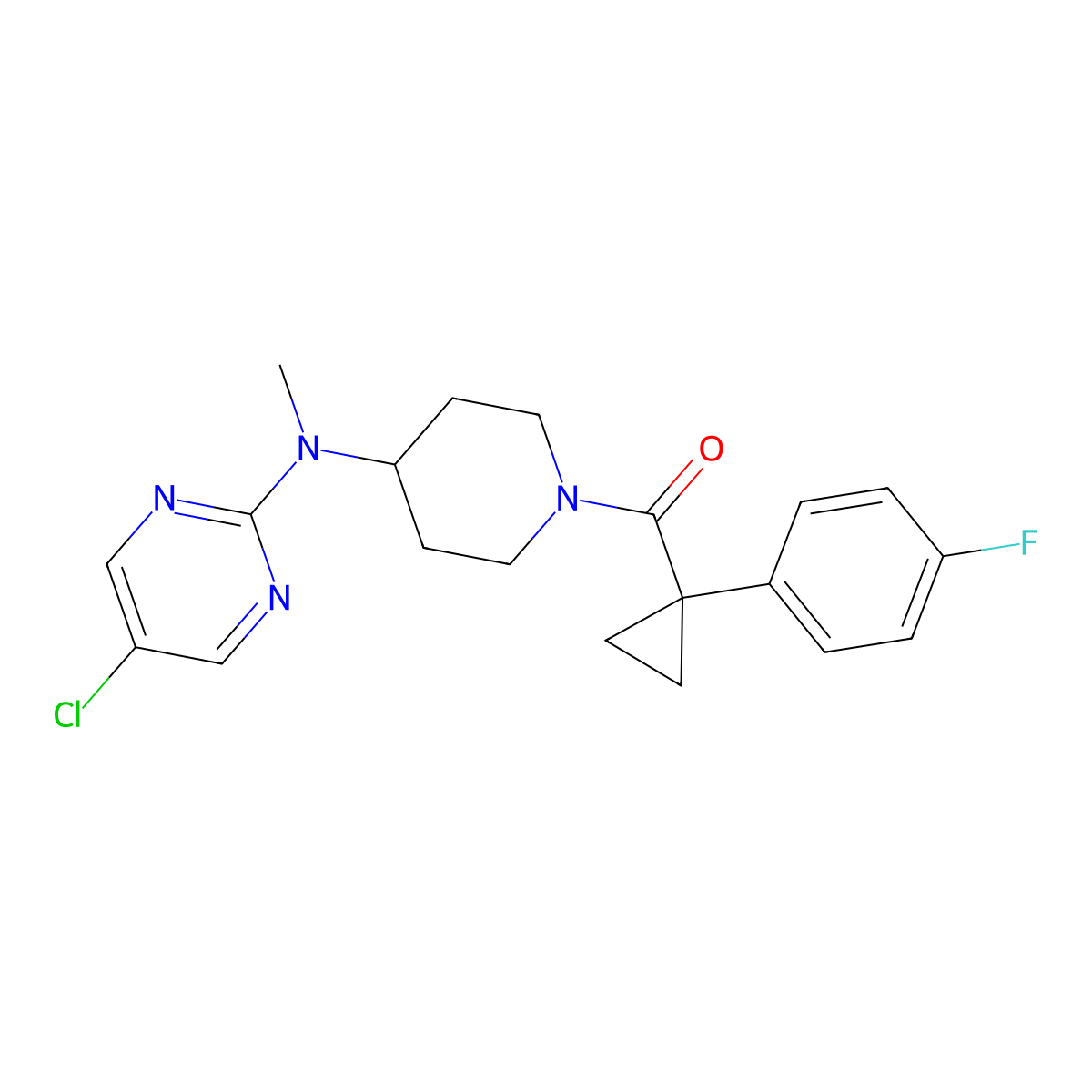 5-chloro-N-{1-[1-(4-fluorophenyl)cyclopropanecarbonyl]piperidin-4-yl}-N-methylpyrimidin-2-amine molecular structure, CAS 2640865-78-5