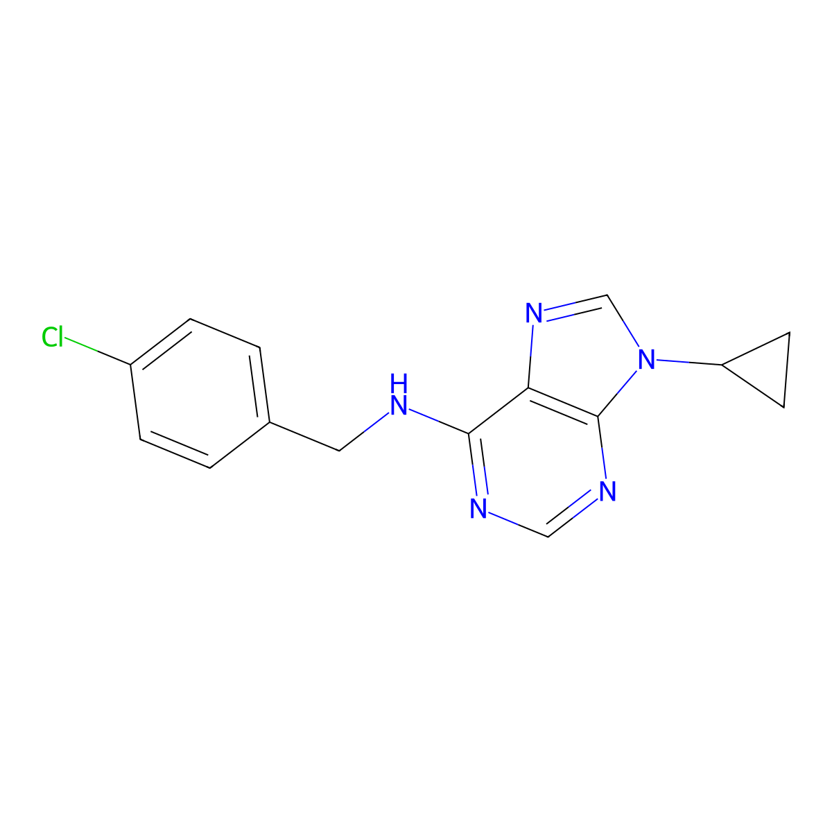 N-[(4-chlorophenyl)methyl]-9-cyclopropyl-9H-purin-6-amine molecular structure, CAS 2640865-83-2