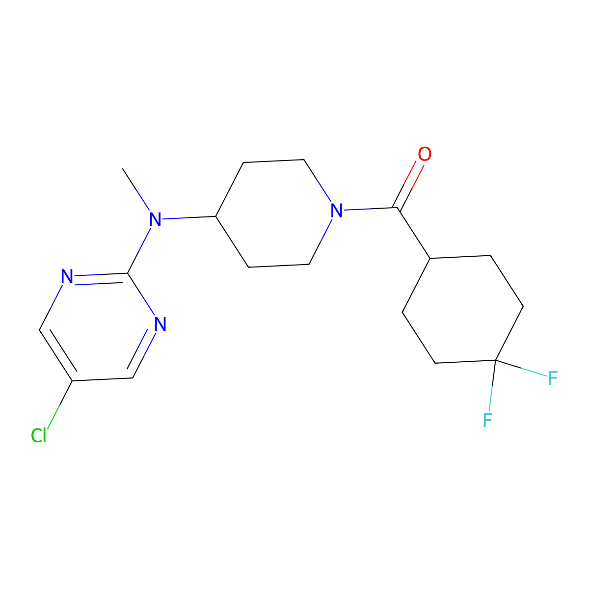 5-chloro-N-[1-(4,4-difluorocyclohexanecarbonyl)piperidin-4-yl]-N-methylpyrimidin-2-amine molecular structure, CAS 2640865-87-6