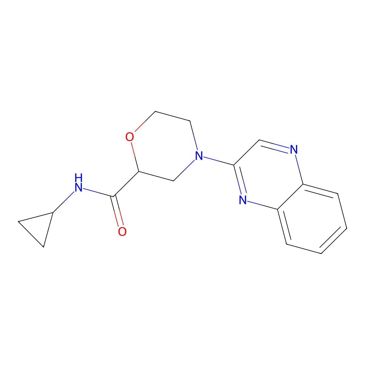 N-cyclopropyl-4-(quinoxalin-2-yl)morpholine-2-carboxamide molecular structure, CAS 2640865-90-1