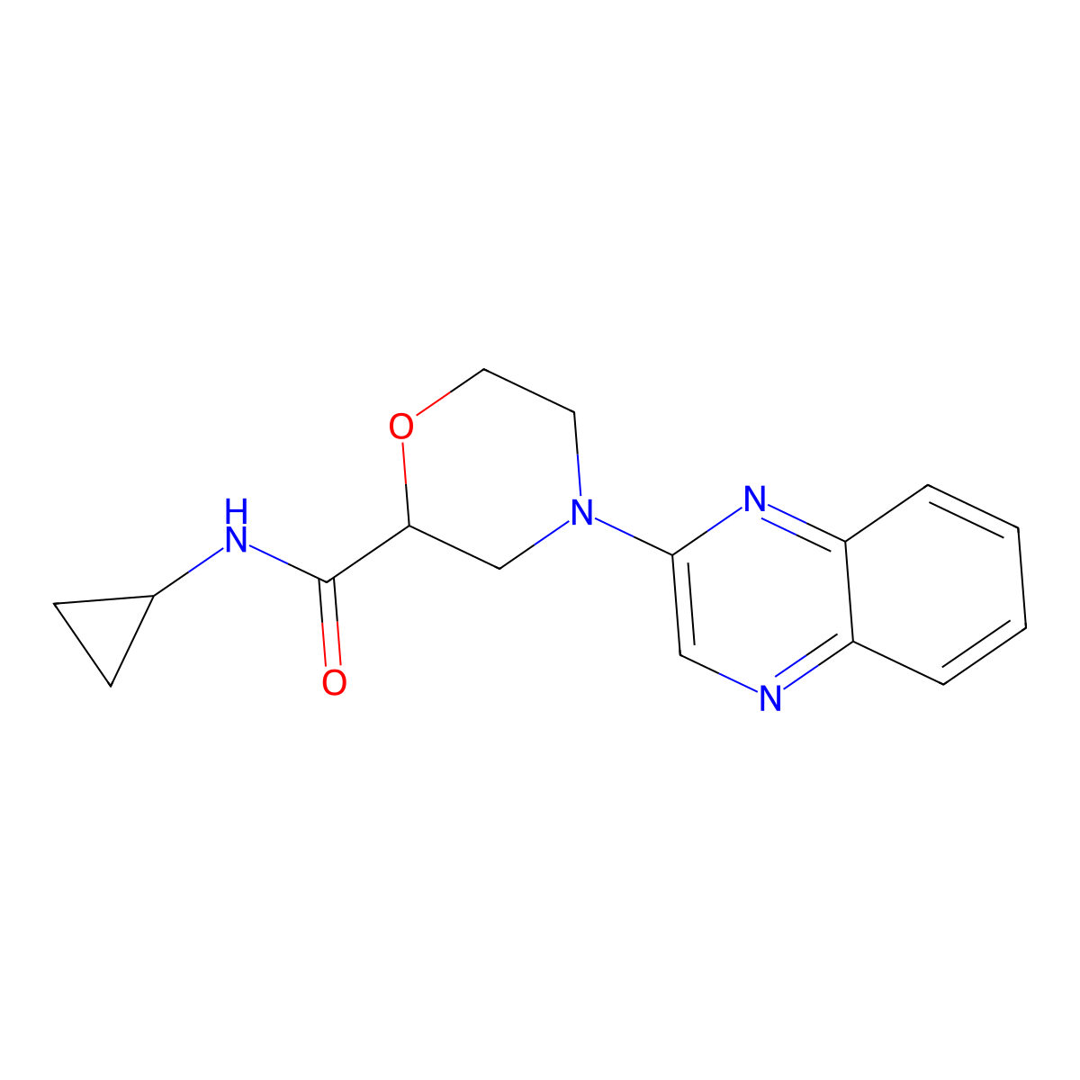 N-cyclopropyl-4-(quinoxalin-2-yl)morpholine-2-carboxamide molecular structure, CAS 2640865-90-1