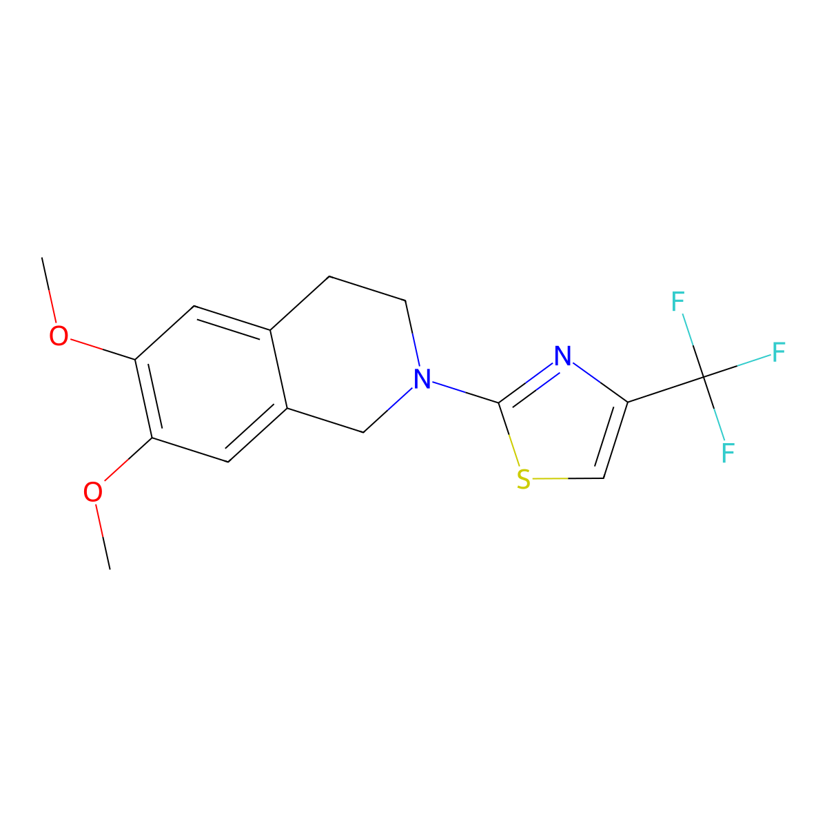 6,7-Dimethoxy-2-[4-(trifluoromethyl)-1,3-thiazol-2-yl]-1,2,3,4-tetrahydroisoquinoline molecular structure, CAS 2640865-93-4