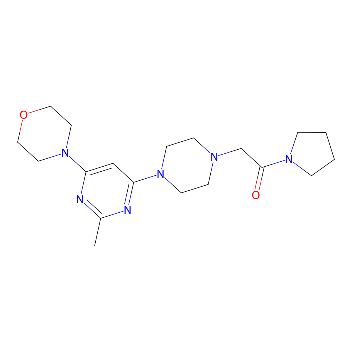 2-{4-[2-Methyl-6-(morpholin-4-yl)pyrimidin-4-yl]piperazin-1-yl}-1-(pyrrolidin-1-yl)ethan-1-one molecular structure, CAS 2640865-97-8