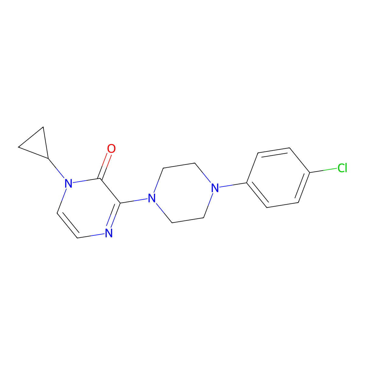 3-[4-(4-Chlorophenyl)piperazin-1-yl]-1-cyclopropyl-1,2-dihydropyrazin-2-one molecular structure, CAS 2640866-05-1