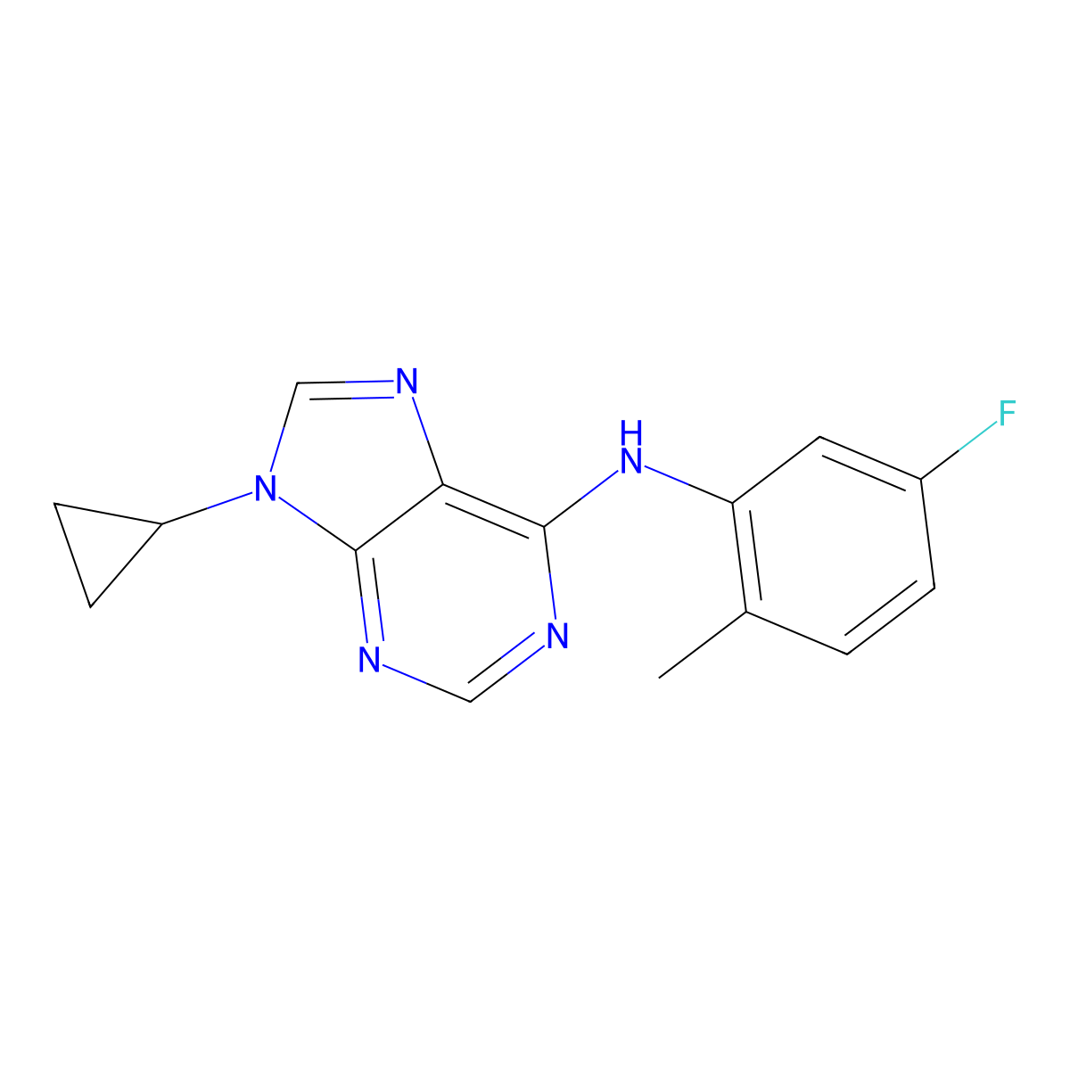 9-cyclopropyl-N-(5-fluoro-2-methylphenyl)-9H-purin-6-amine molecular structure, CAS 2640866-07-3