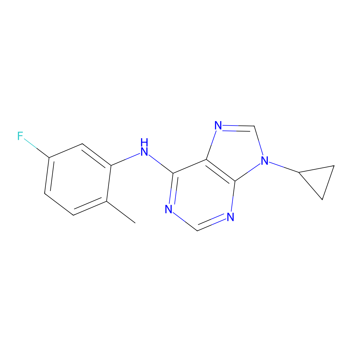 9-cyclopropyl-N-(5-fluoro-2-methylphenyl)-9H-purin-6-amine molecular structure, CAS 2640866-07-3