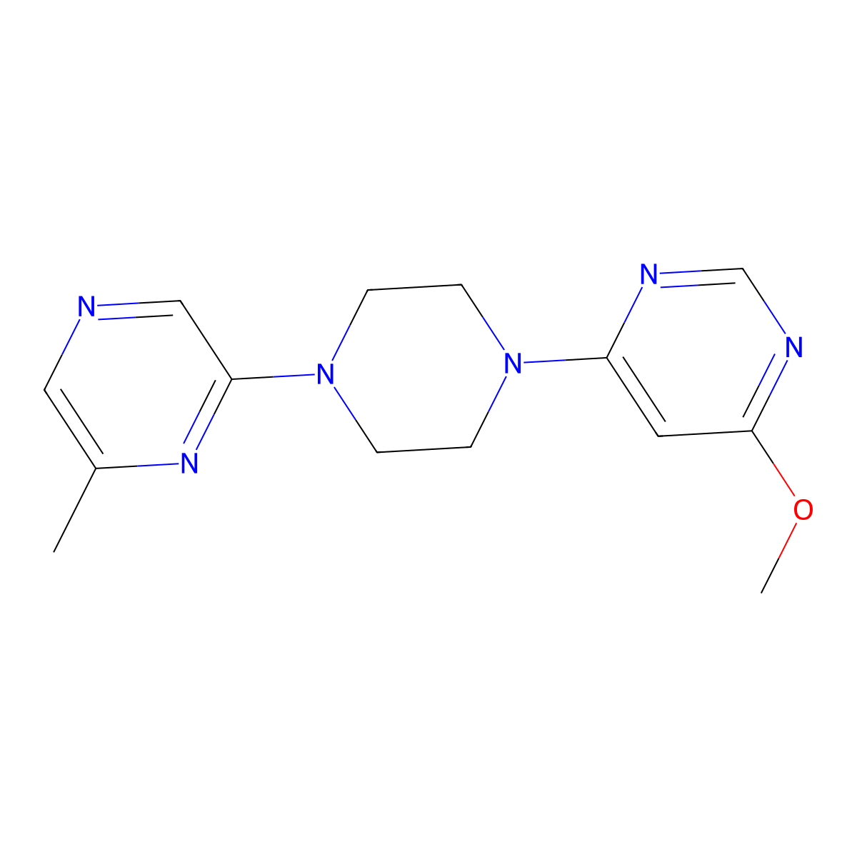 2-[4-(6-Methoxypyrimidin-4-yl)piperazin-1-yl]-6-methylpyrazine molecular structure, CAS 2640866-08-4