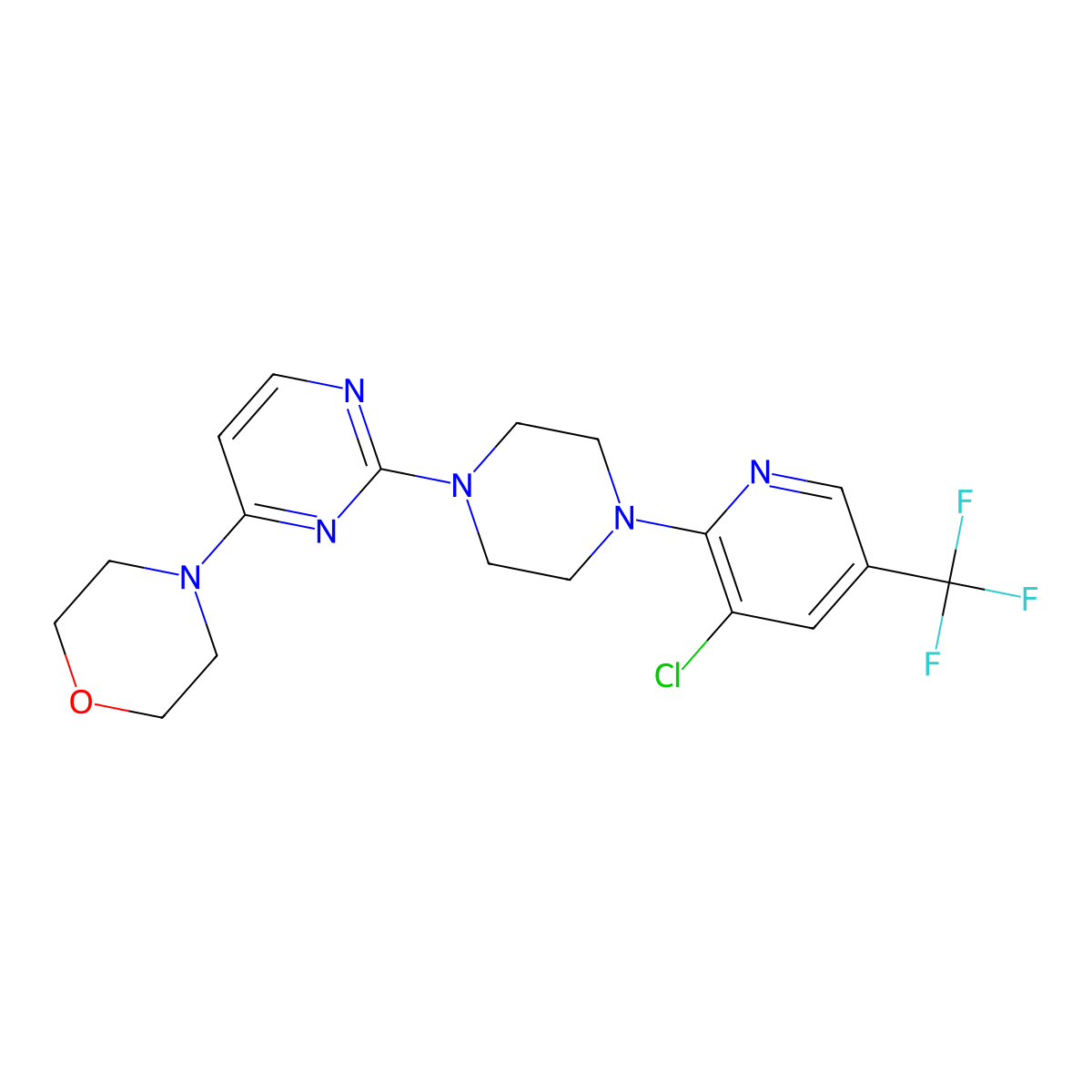 4-(2-{4-[3-Chloro-5-(trifluoromethyl)pyridin-2-yl]piperazin-1-yl}pyrimidin-4-yl)morpholine molecular structure, CAS 2640866-13-1