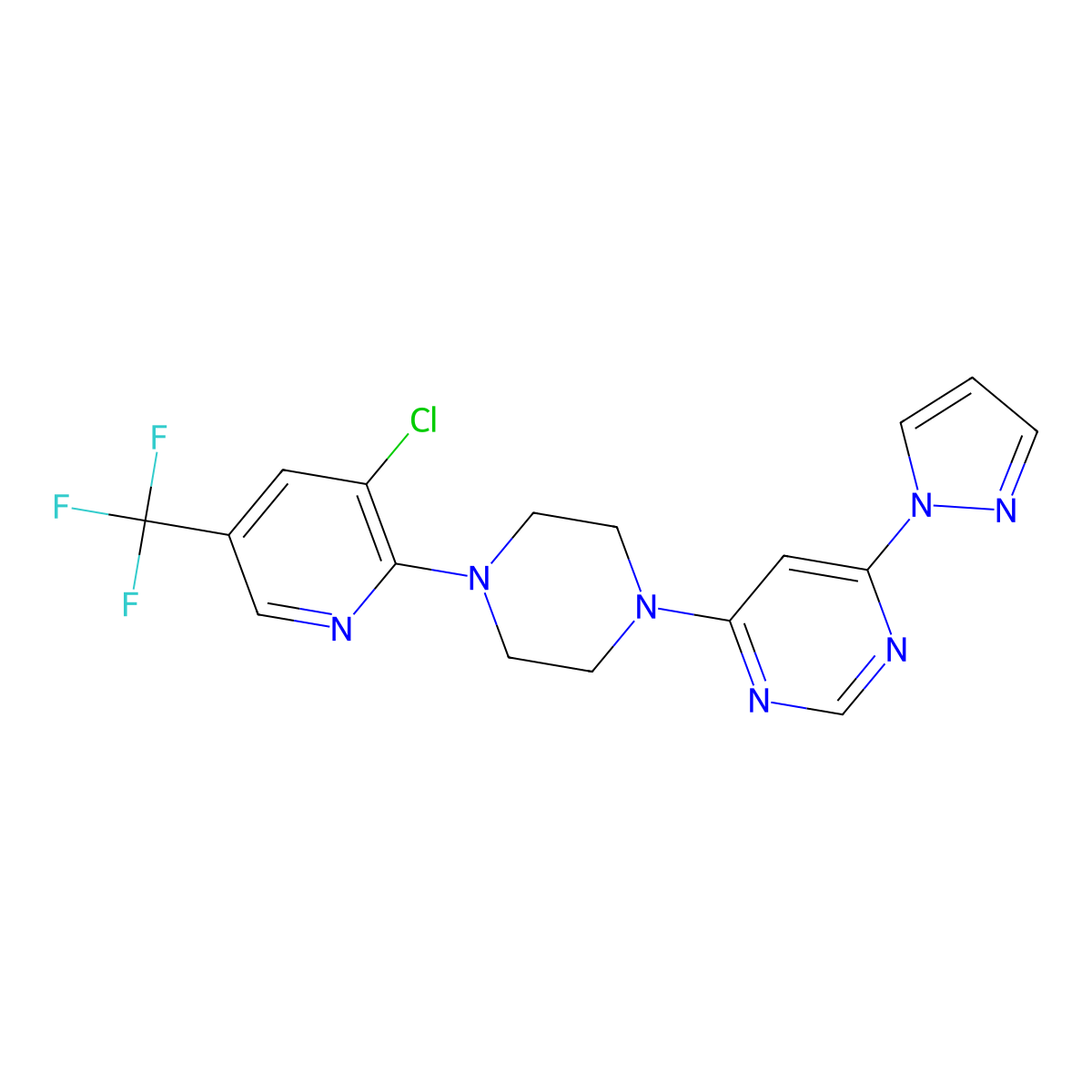 4-{4-[3-chloro-5-(trifluoromethyl)pyridin-2-yl]piperazin-1-yl}-6-(1H-pyrazol-1-yl)pyrimidine molecular structure, CAS 2640866-24-4