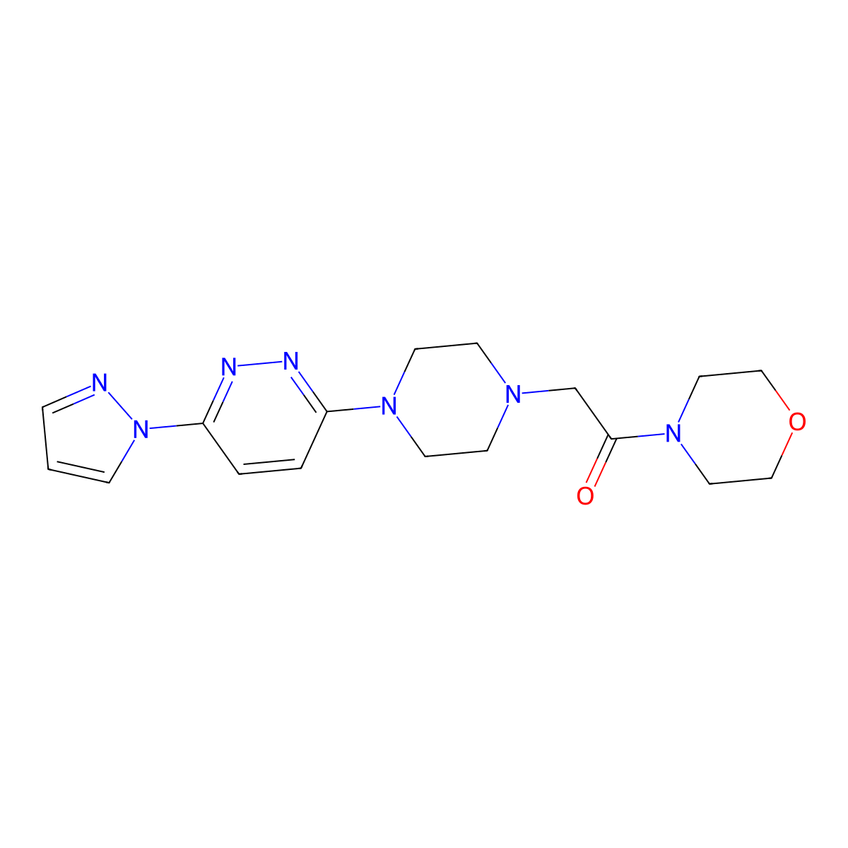 1-(morpholin-4-yl)-2-{4-[6-(1H-pyrazol-1-yl)pyridazin-3-yl]piperazin-1-yl}ethan-1-one molecular structure, CAS 2640866-25-5