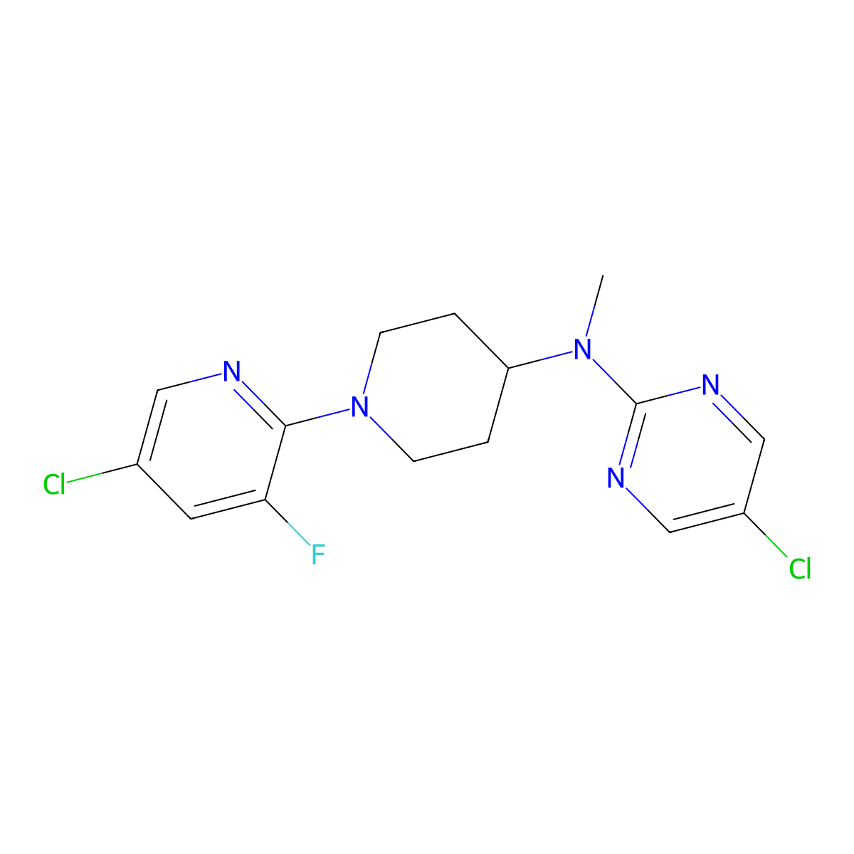 5-chloro-N-[1-(5-chloro-3-fluoropyridin-2-yl)piperidin-4-yl]-N-methylpyrimidin-2-amine molecular structure, CAS 2640866-26-6