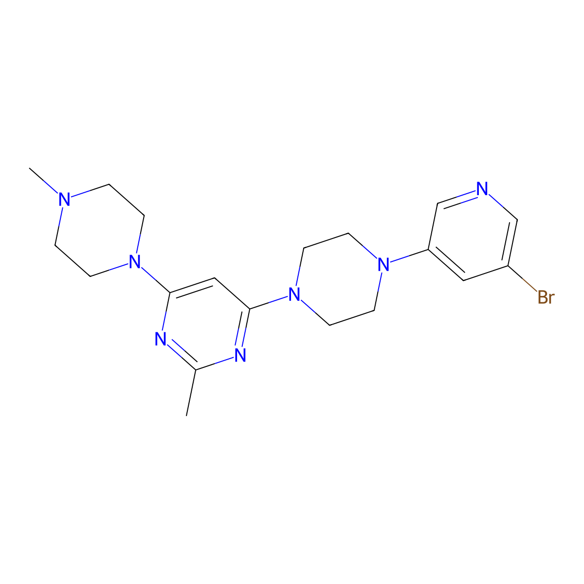 4-[4-(5-Bromopyridin-3-yl)piperazin-1-yl]-2-methyl-6-(4-methylpiperazin-1-yl)pyrimidine molecular structure, CAS 2640866-27-7