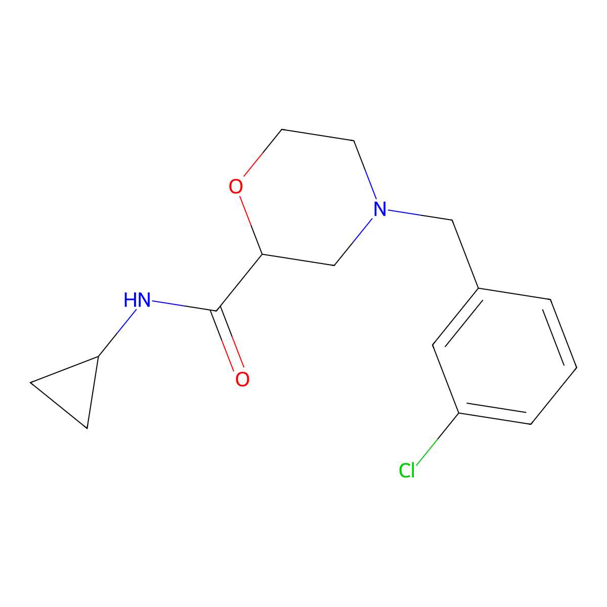 4-[(3-chlorophenyl)methyl]-N-cyclopropylmorpholine-2-carboxamide molecular structure, CAS 2640866-32-4