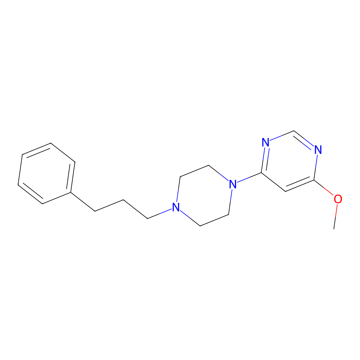 4-Methoxy-6-[4-(3-phenylpropyl)piperazin-1-yl]pyrimidine molecular structure, CAS 2640866-34-6