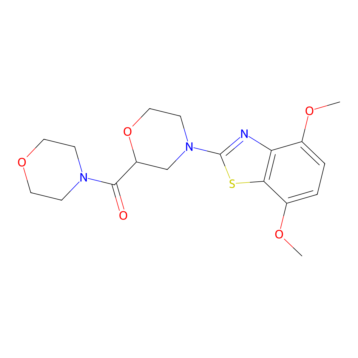 4,7-Dimethoxy-2-[2-(morpholine-4-carbonyl)morpholin-4-yl]-1,3-benzothiazole molecular structure, CAS 2640866-35-7
