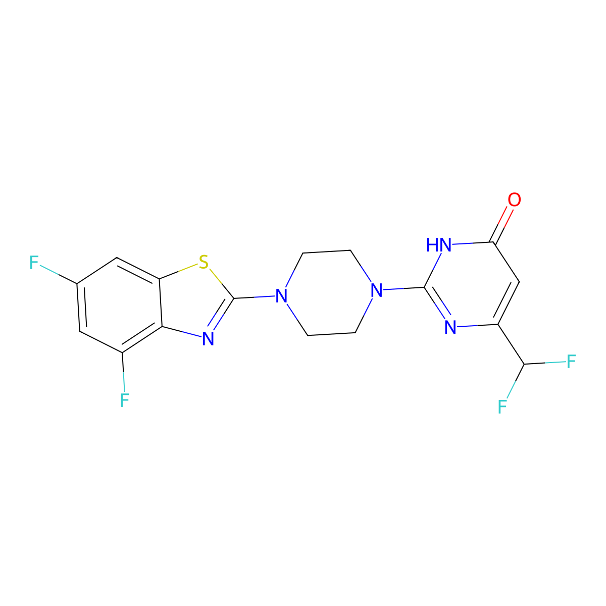 2-[4-(4,6-Difluoro-1,3-benzothiazol-2-yl)piperazin-1-yl]-6-(difluoromethyl)-3,4-dihydropyrimidin-4-one molecular structure, CAS 2640866-36-8
