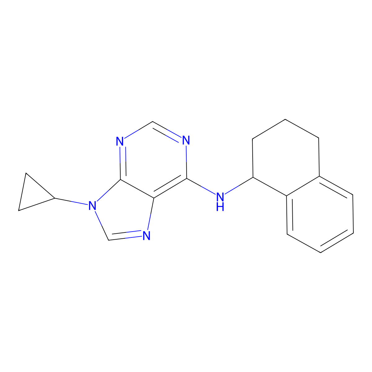 9-cyclopropyl-N-(1,2,3,4-tetrahydronaphthalen-1-yl)-9H-purin-6-amine molecular structure, CAS 2640866-46-0