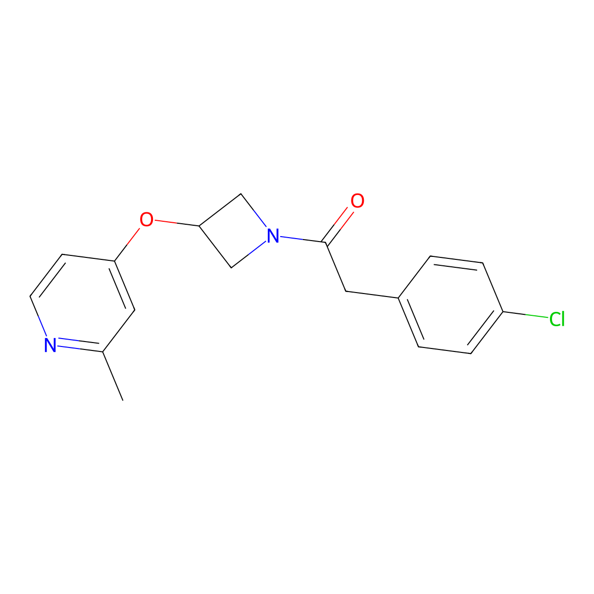 2-(4-Chlorophenyl)-1-{3-[(2-methylpyridin-4-yl)oxy]azetidin-1-yl}ethan-1-one molecular structure, CAS 2640866-47-1