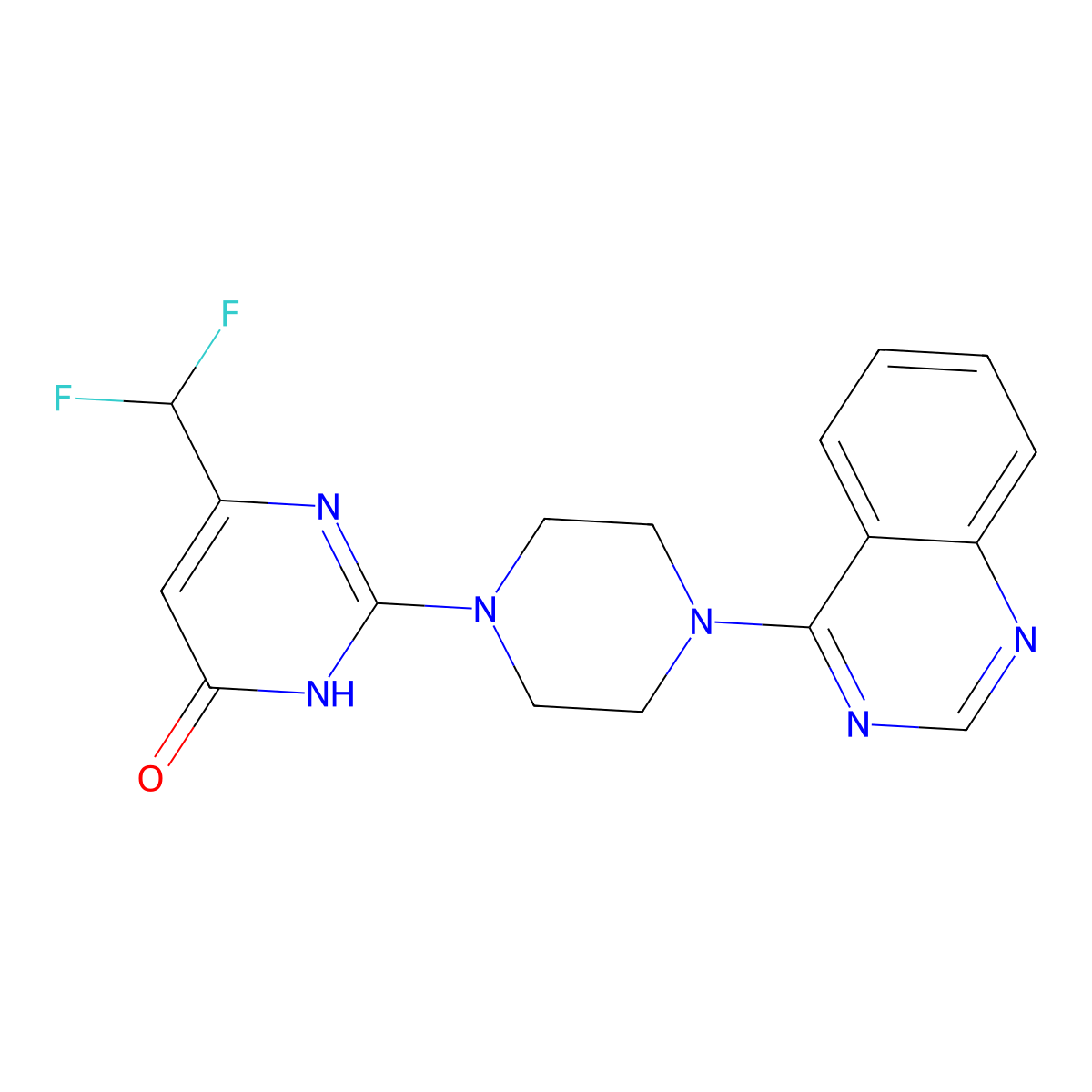 6-(Difluoromethyl)-2-[4-(quinazolin-4-yl)piperazin-1-yl]-3,4-dihydropyrimidin-4-one molecular structure, CAS 2640866-53-9