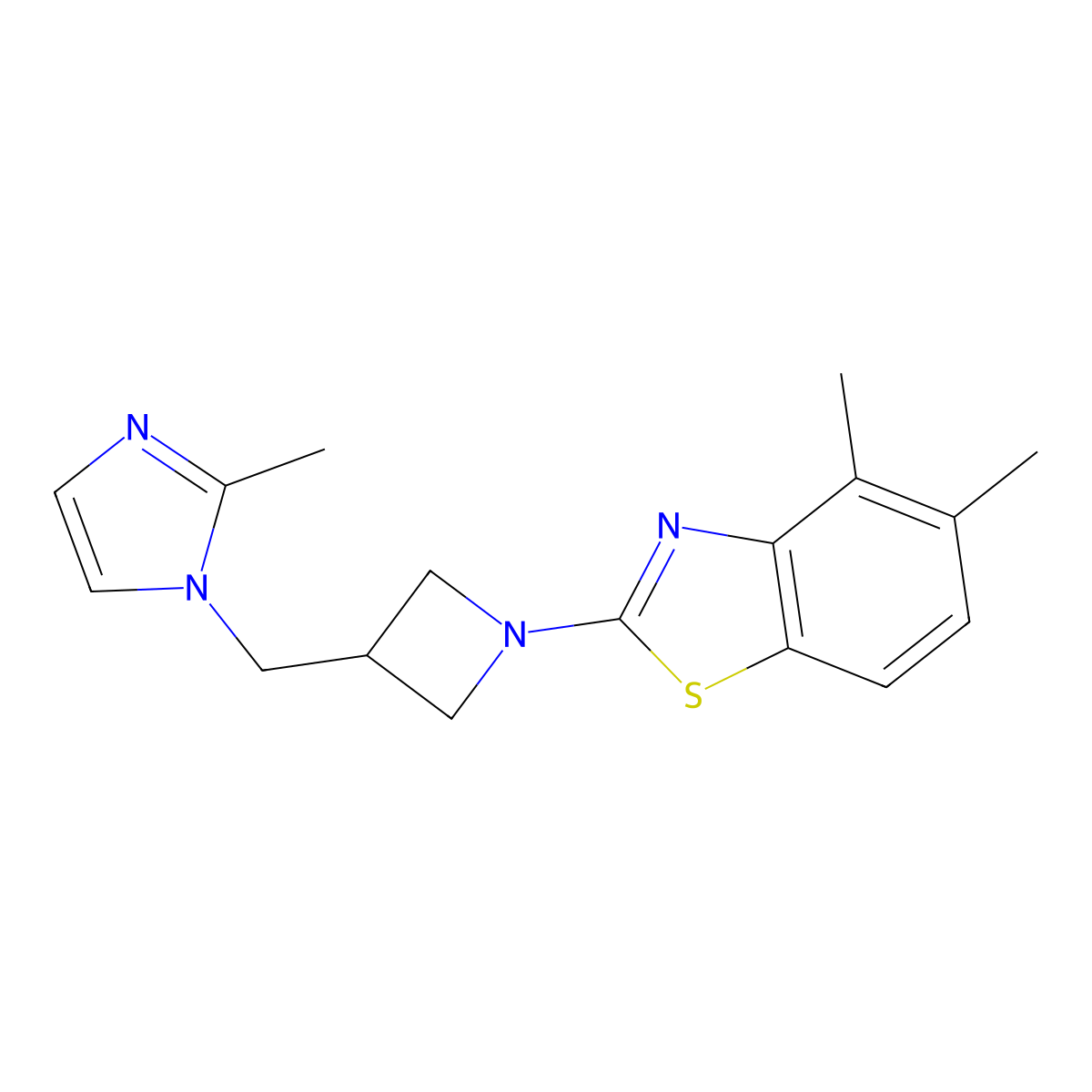 4,5-dimethyl-2-{3-[(2-methyl-1H-imidazol-1-yl)methyl]azetidin-1-yl}-1,3-benzothiazole molecular structure, CAS 2640866-55-1
