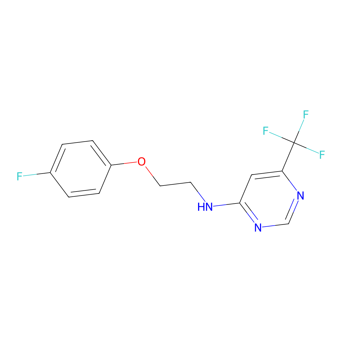 N-[2-(4-fluorophenoxy)ethyl]-6-(trifluoromethyl)pyrimidin-4-amine molecular structure, CAS 2640866-56-2