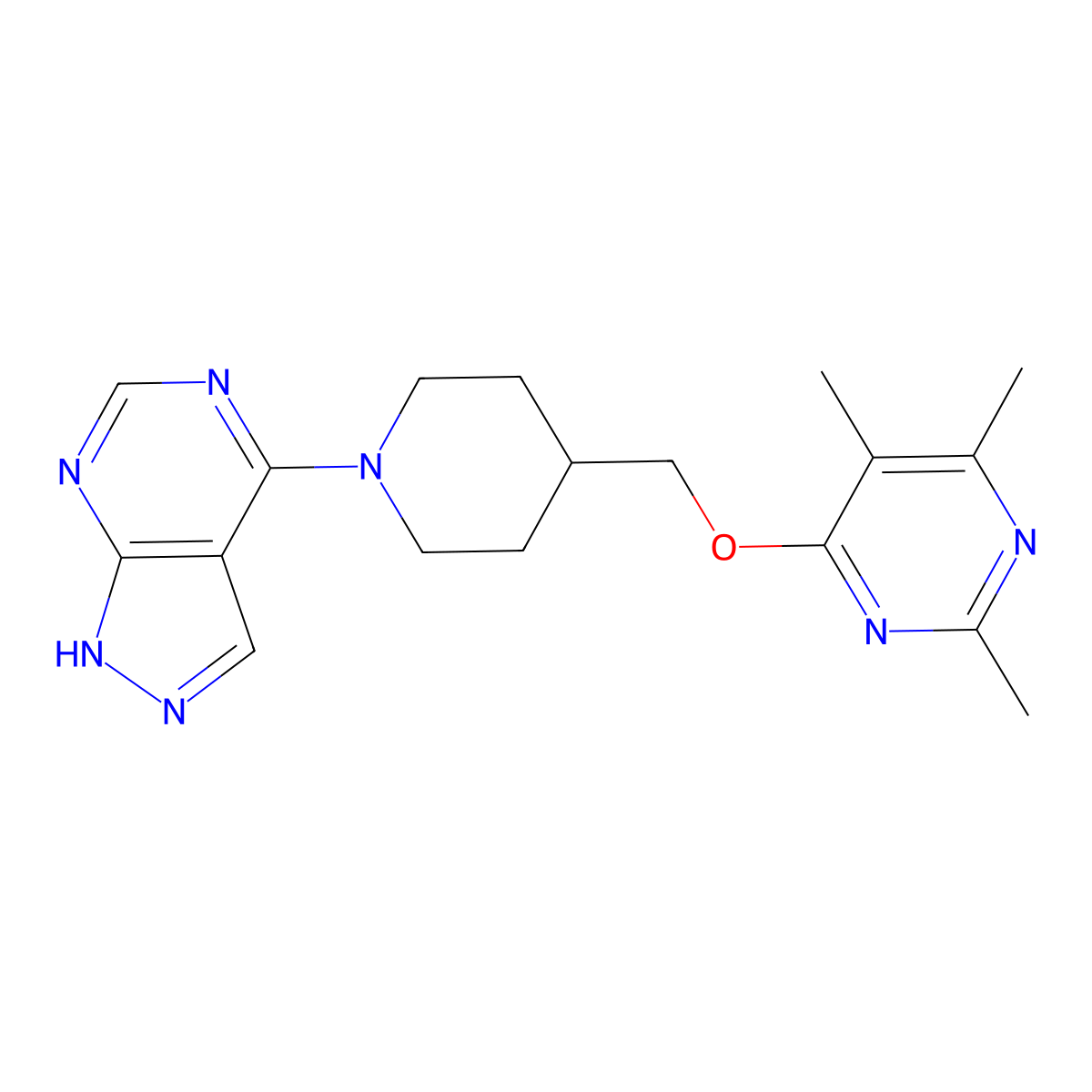 2,4,5-trimethyl-6-[(1-{1H-pyrazolo[3,4-d]pyrimidin-4-yl}piperidin-4-yl)methoxy]pyrimidine molecular structure, CAS 2640866-58-4