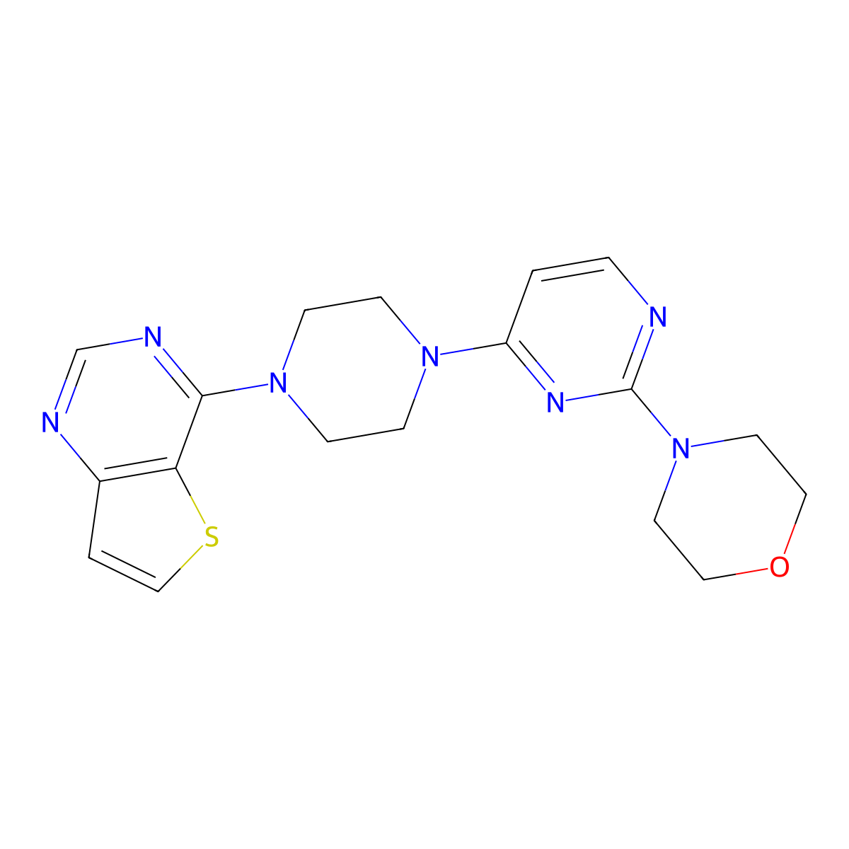 4-[4-(4-{Thieno[3,2-d]pyrimidin-4-yl}piperazin-1-yl)pyrimidin-2-yl]morpholine molecular structure, CAS 2640866-62-0